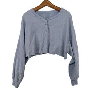 Aeropstale Womens Cropped Top L Gray Long-Sleeve Waffle Knit Comfy Casual Flirty